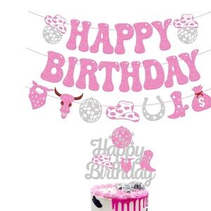 Western Disco Cowgirl Theme Cake Topper & Decoration Set